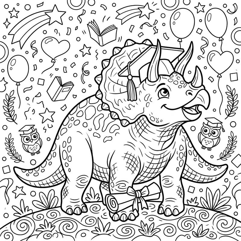 Join the most adorable graduate in history with this fantastic Triceratops Graduation coloring page! It’s the perfect way to celebrate academic achievements with a touch of prehistoric charm and fun.