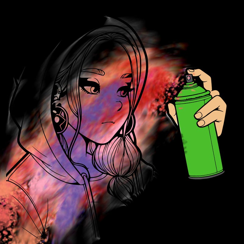 a realistic girl, spray painting
