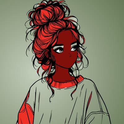 realistic girl with messy bun and oversized clothing