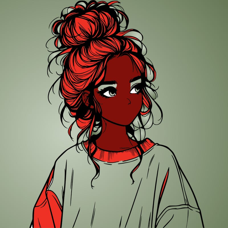 realistic girl with messy bun and oversized clothing