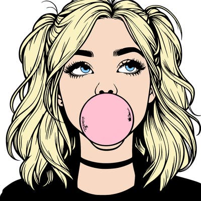 realististic girl blowing bubble -gum