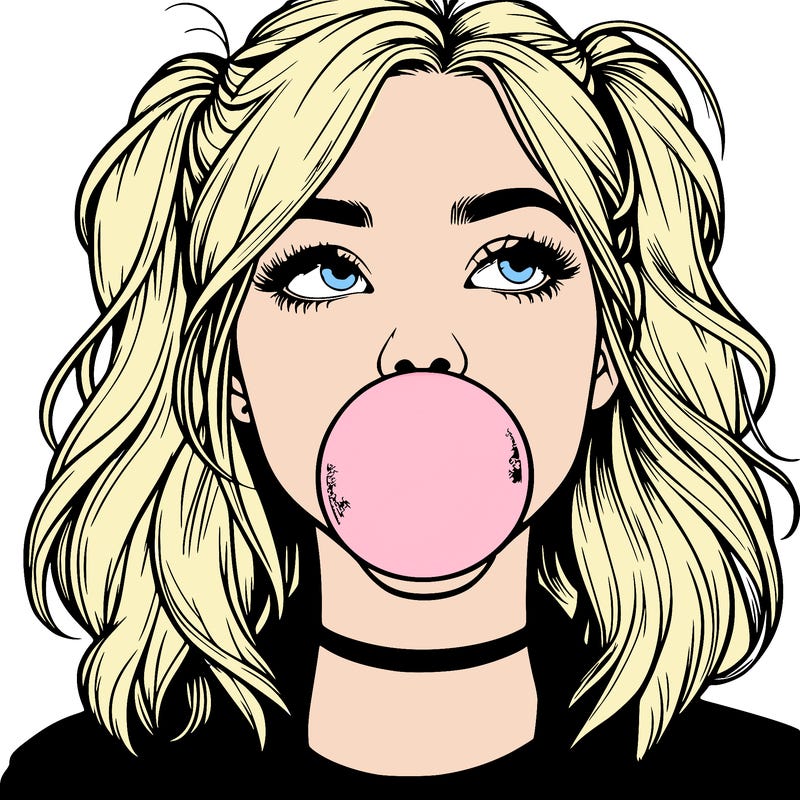 realististic girl blowing bubble -gum