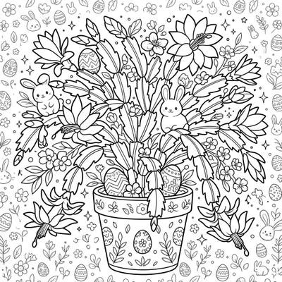 Discover a unique blend of holiday cheer with our delightful Christmas Cactus Easter coloring page. This intricate design features cute bunnies and festive eggs nestled among the beautiful blooms, perfect for a relaxing creative session.
