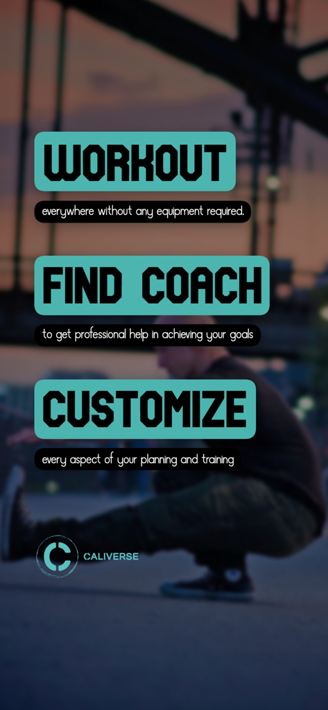 Caliverseアプリの画面で、自重ワークアウトのコーチングとトレーニングのカスタマイズを強調表示