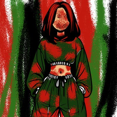 realistic girl faceless with baggy pants and a crop top