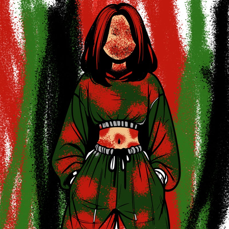 realistic girl faceless with baggy pants and a crop top