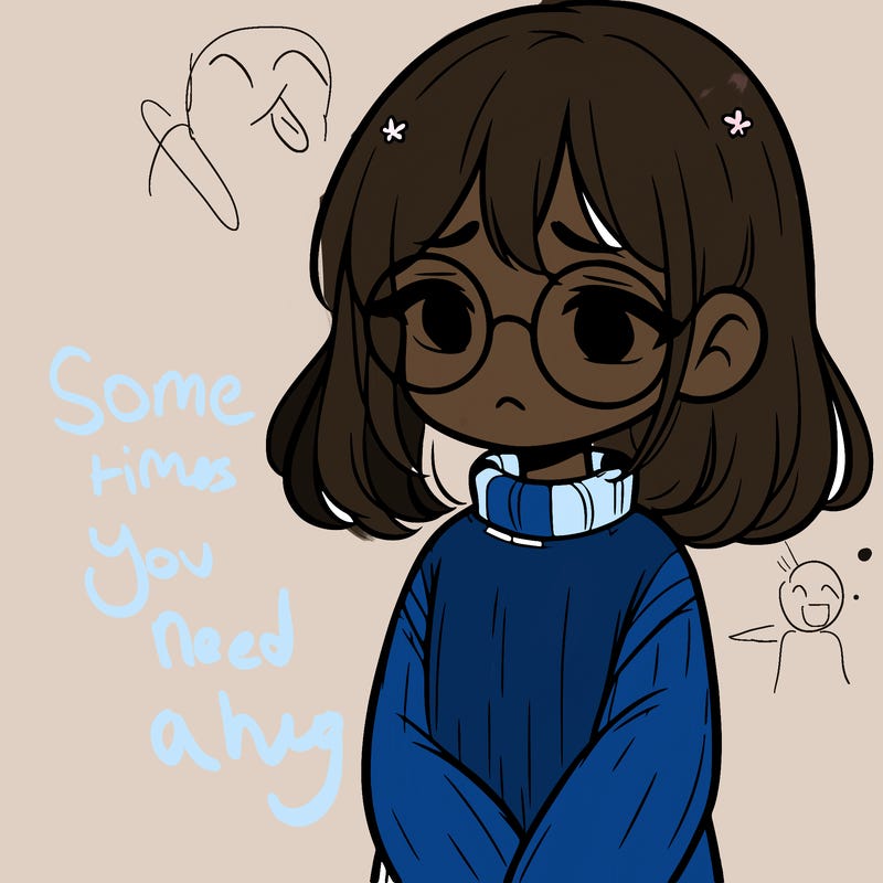sad girl with glasses in a sweater