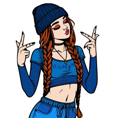 realistic teenage girl with braids and a beanie and crop top doing 🫶🏼