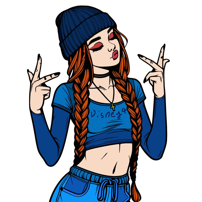 realistic teenage girl with braids and a beanie and crop top doing 🫶🏼
