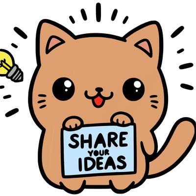a cute cat saying share your ideas