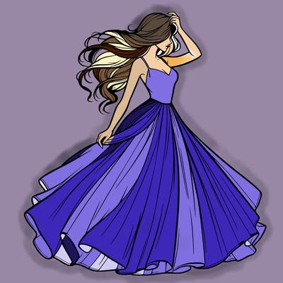 realistic woman with dress flowing in the wind