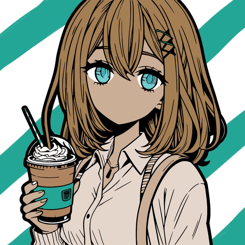 manga character female with starbucks