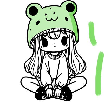 a girl wearing a frog hat and some frog socks
