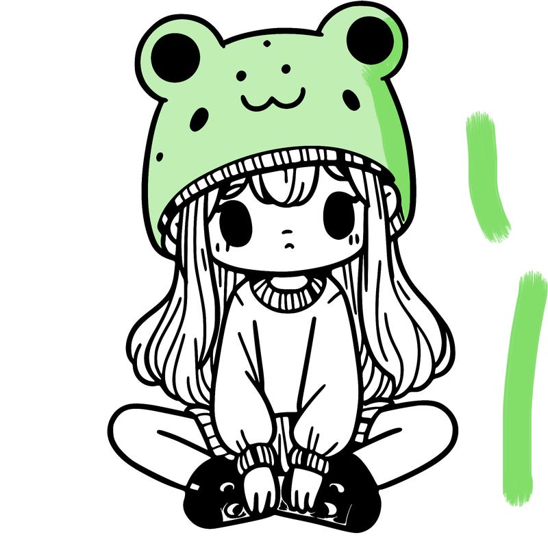 a girl wearing a frog hat and some frog socks