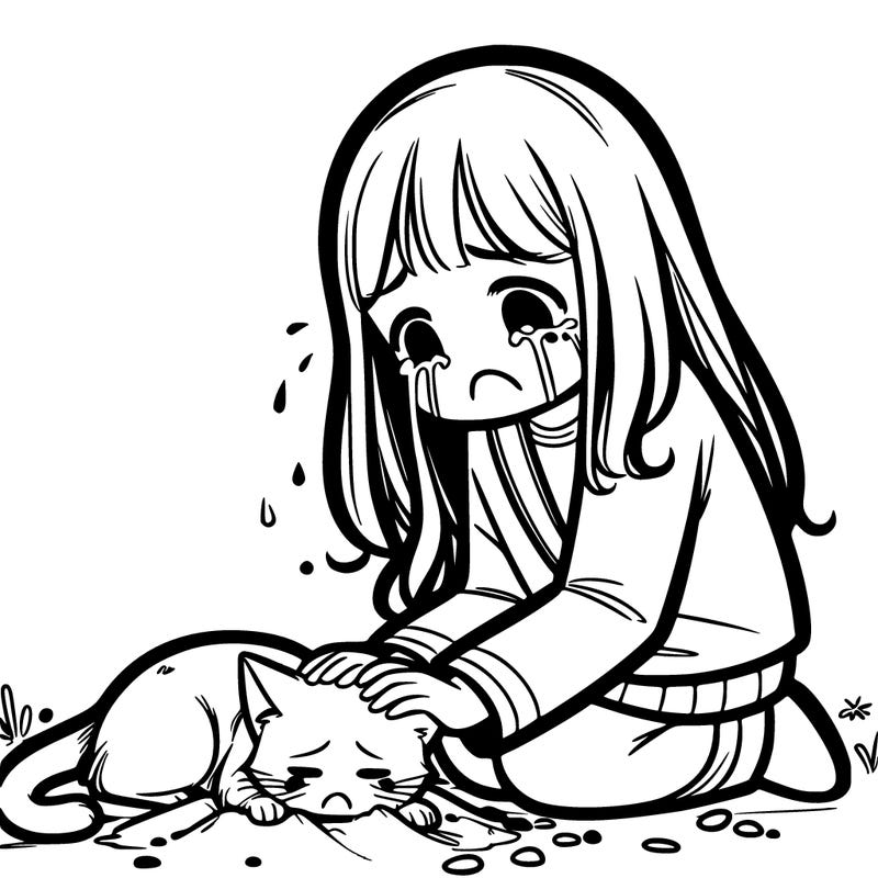 girl crying over her dead cat