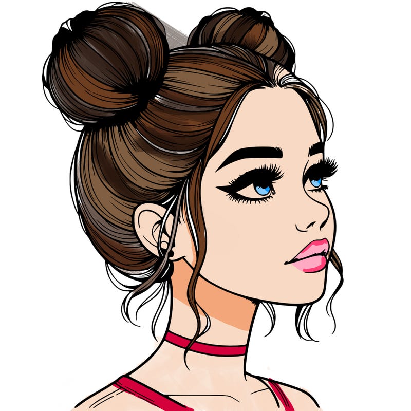 realistic girl with buns on the top of her head