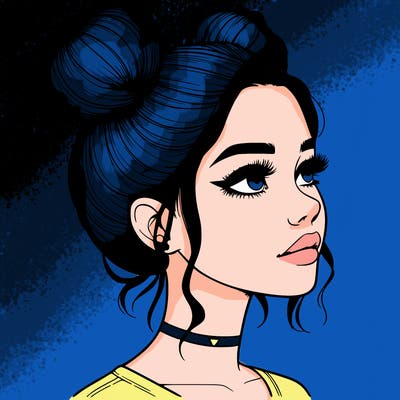 realistic girl with buns on the top of her head