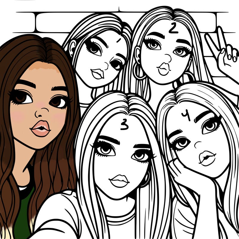 group of teen girls friends y2k up close in a selfie