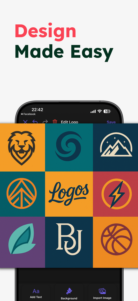 Una raccolta di moderni modelli di design di loghi, tra cui icone di animali, natura e tipografiche, visualizzati nell'interfaccia dell'app Creatore di Loghi e Design AI