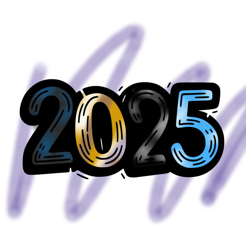 one line scrawled numbers sketch design “2025”