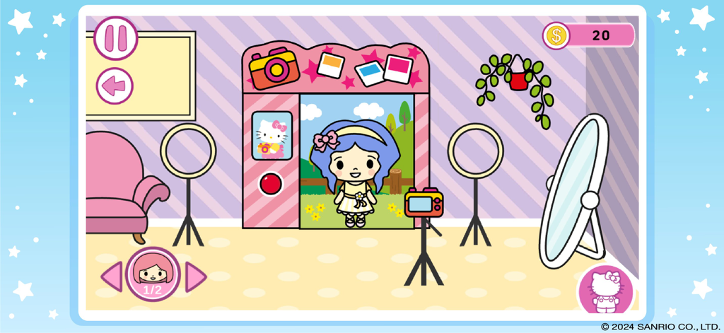 Hello Kitty: Beauty Salon - ハローキティ ビューティーサロンのピンクのスタジオで、プロの照明とカメラの前でポーズをとるキャラクター。