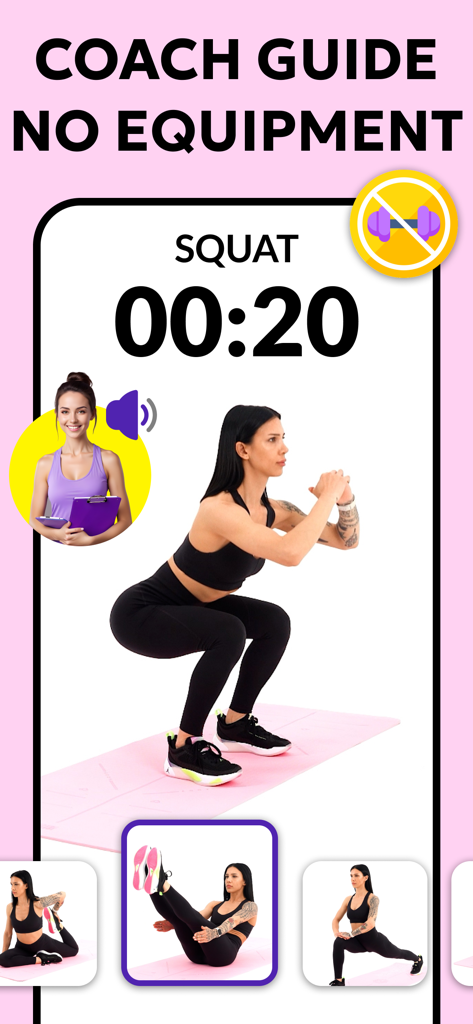 Buttocks and Legs Workout - Woman performing squats on a mat using the Buttocks and Legs Workout app coach guide