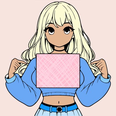 girl holding a blank sign in a long sleeve crop top