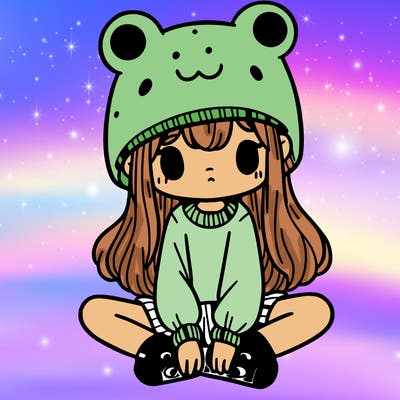 a girl wearing a frog hat and some frog socks