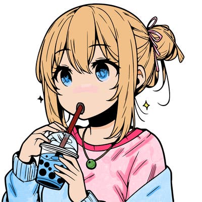 manga character drinking boba