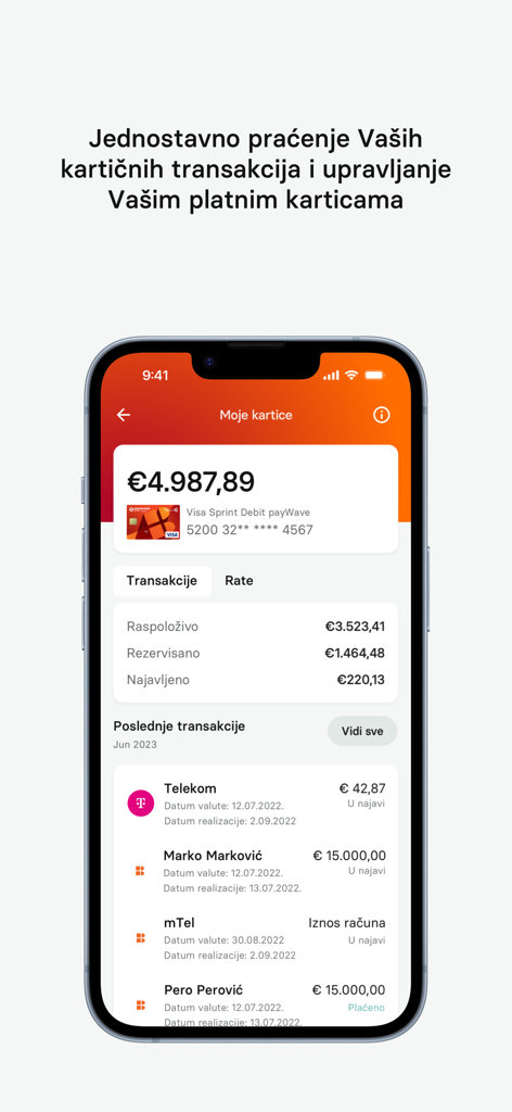 mHB klik - mHB klik mobile banking app screen displaying card balance and recent transactions