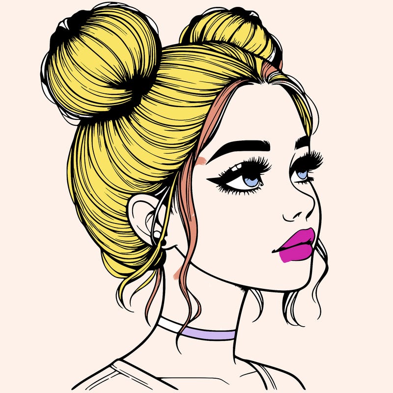 realistic girl with buns on the top of her head