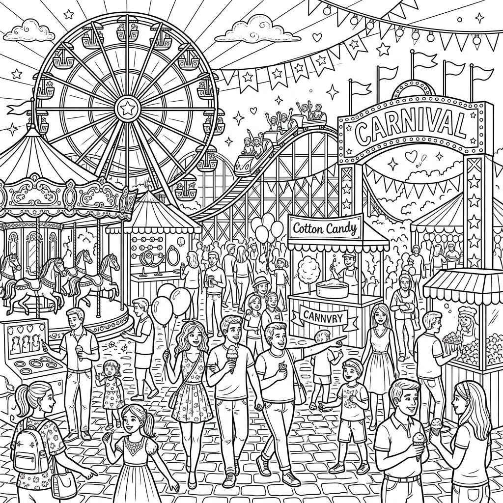 Summer Carnival & Fair Coloring Page - Free Printable Fun — Color Pop