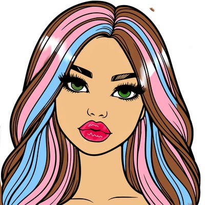 realistic girl with big lips and long hair