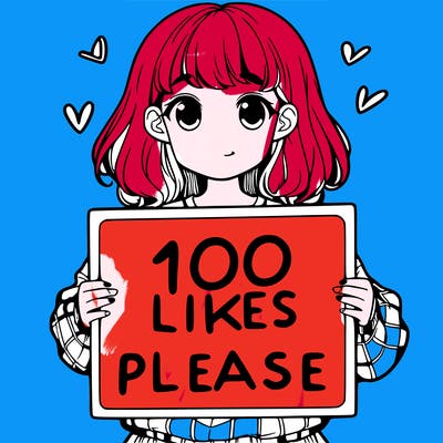 a girl holding a sign saying 100 likes please