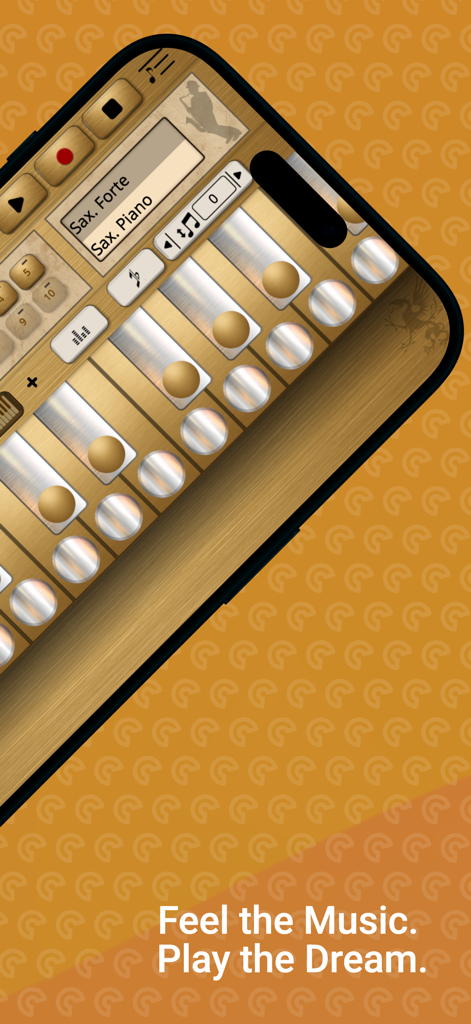 Saxophone Sim - Saxophone Sim mobile app interface showing realistic brass keys and controls