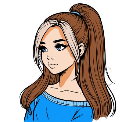 realistic girl with a high ponytail