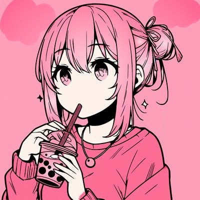 manga character drinking boba