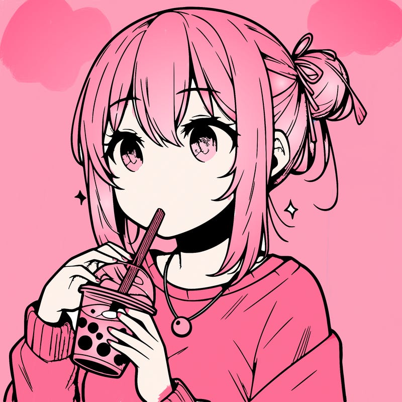 manga character drinking boba