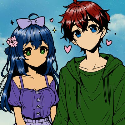 anime girl and guy cute and in love