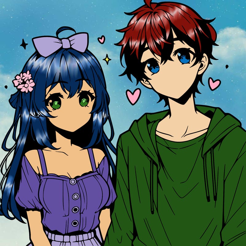 anime girl and guy cute and in love
