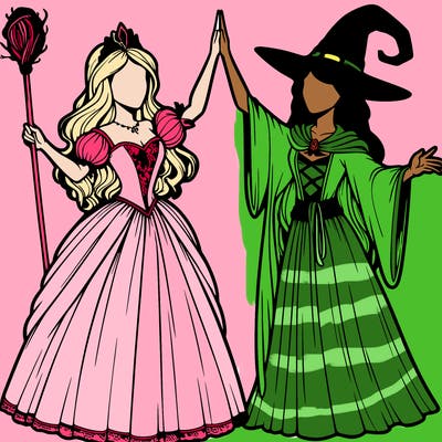 detailed realistic split of a princess and a witch