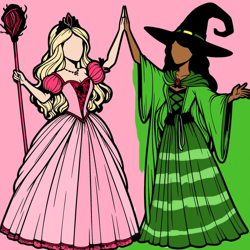 detailed realistic split of a princess and a witch