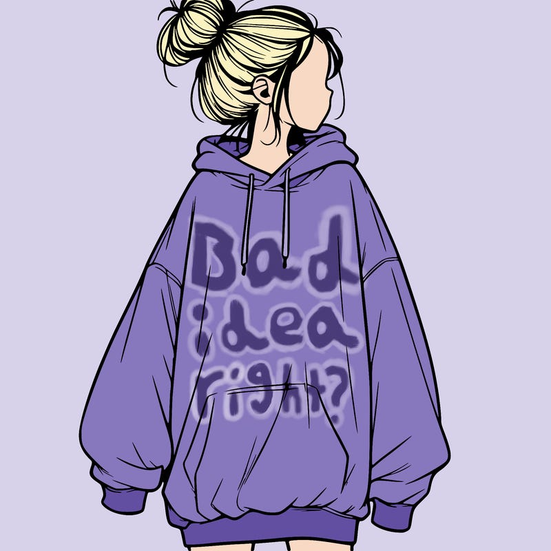 realistic girl with a oversized sweatshirt on and a bun