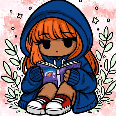 girl in oversized hoodie reading a book