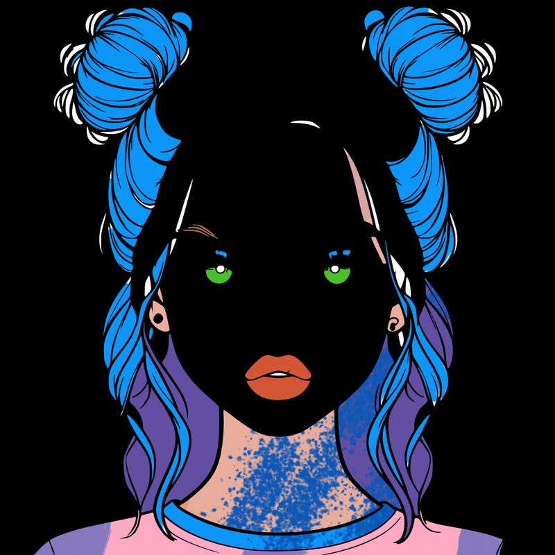 realistic girl with two buns in hair and lips