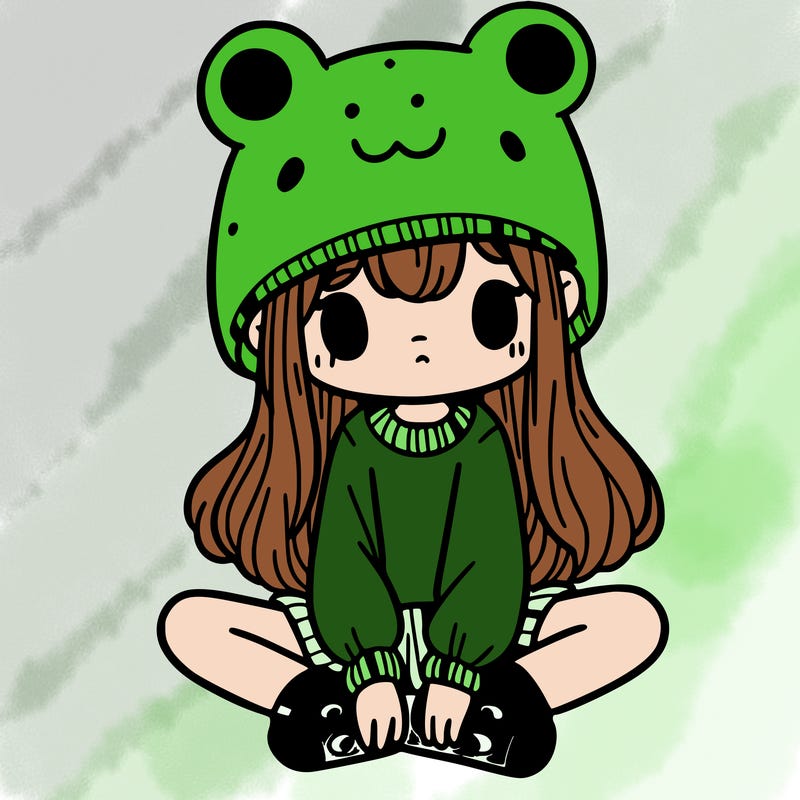 a girl wearing a frog hat and some frog socks