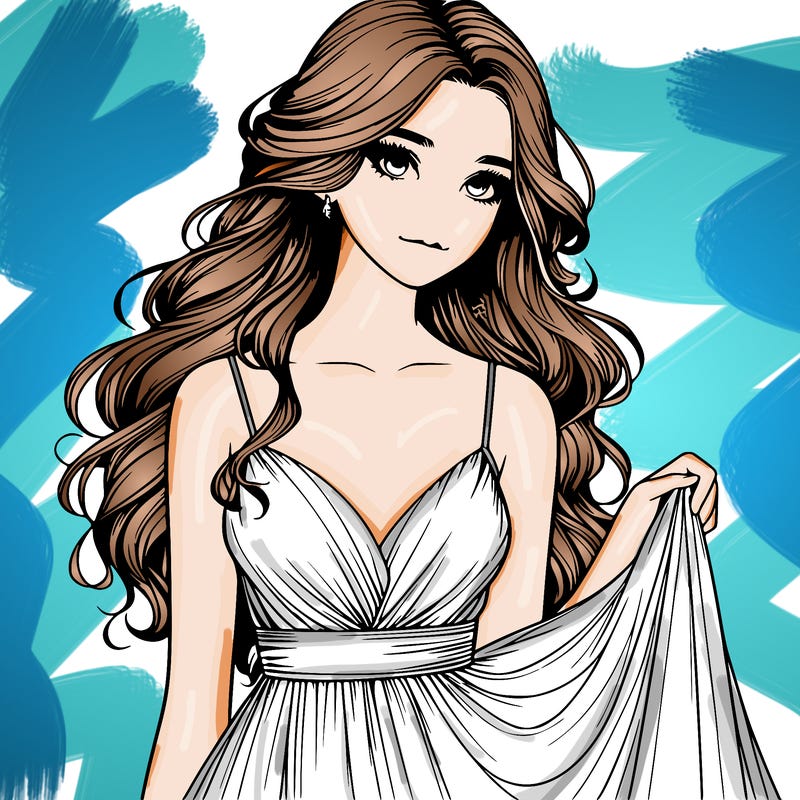 realistic girl in flowy silky prom dress