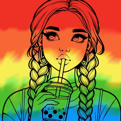 realistic girl with braided hair drinking boba