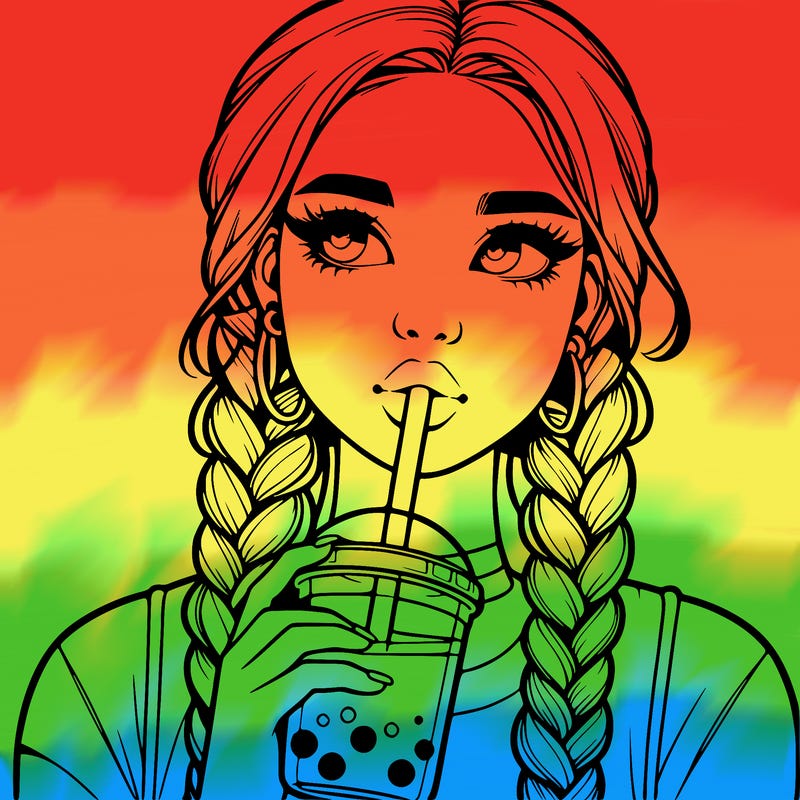 realistic girl with braided hair drinking boba