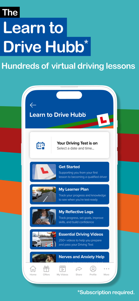 Driving Theory Test 4 in 1 Kit - Interface of the Learn to Drive Hub in the Driving Theory Test 4 in 1 Kit app showing virtual driving lessons and learner plans